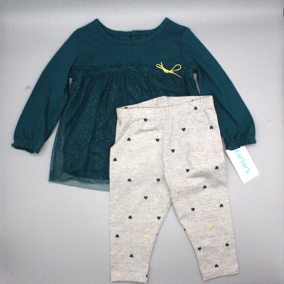 Carter’s 12M Hunter Green Tutu Top & Heart Pants Set NWT - Picture 1 of 5